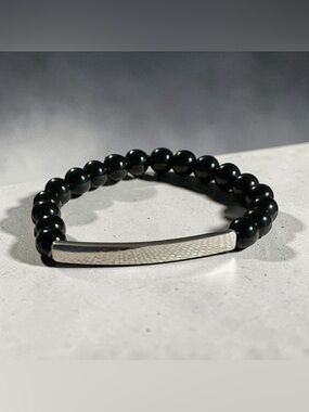 Plunder Black Beaded Bracelet with Silver Bar